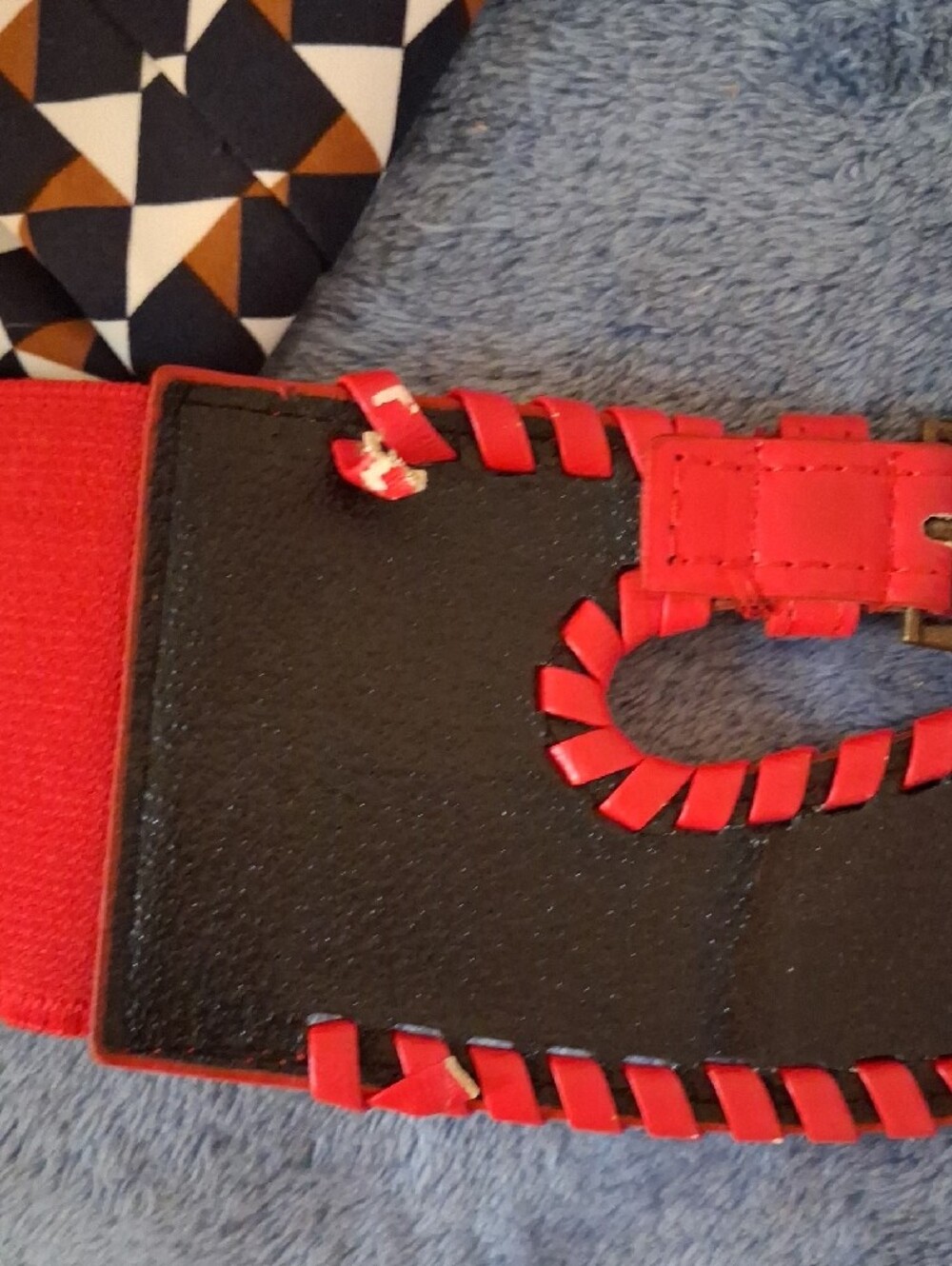 Wide Red Elastic Stretchy Statement Waist Belt with Double Buckle Detail - Picture 6 of 8